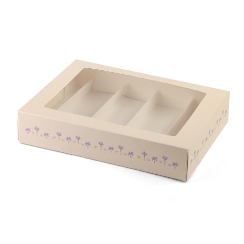 Luxury divided paper boxes for sweets and pies, palm theme, beige color - (12) pieces | (5) sections