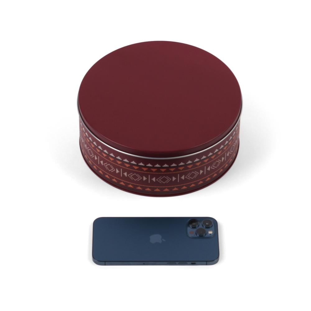 Round metal box with a luxurious lid in Sadu style, Oud color - (1) piece