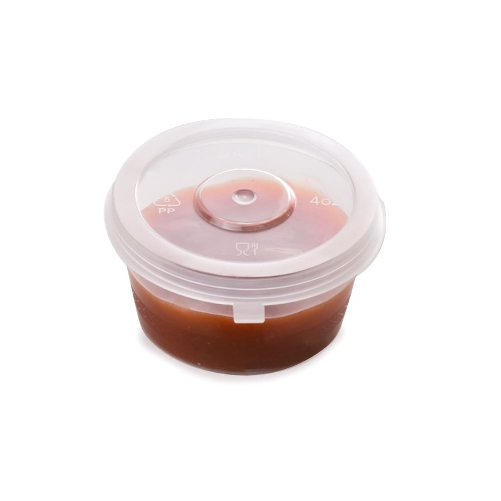 A set of (50) transparent plastic containers for sauces with a continuous lid and an engraved frame - 90 ml
