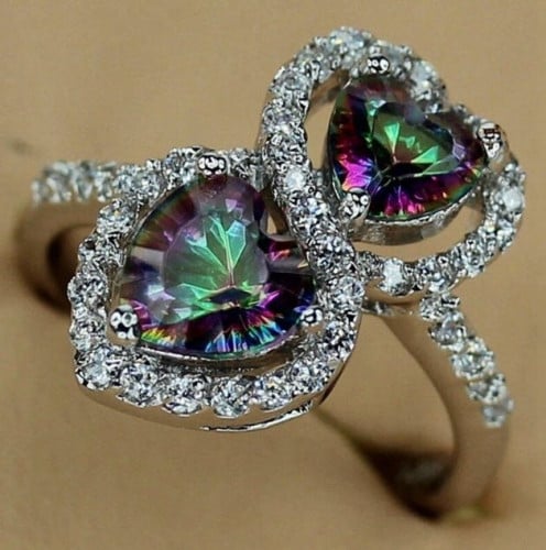 خاتم نسائي مطلي بالفضة ومزين بالزركون مقاس 8 أمريكي