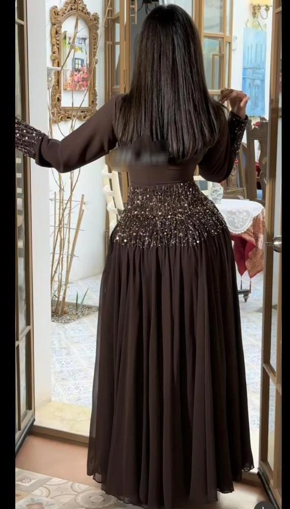 فستان سهره بني مطرز راقي