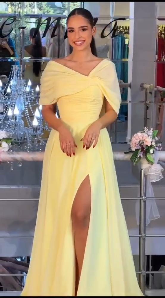 فستان شيفون ناعم بأكمام طويله