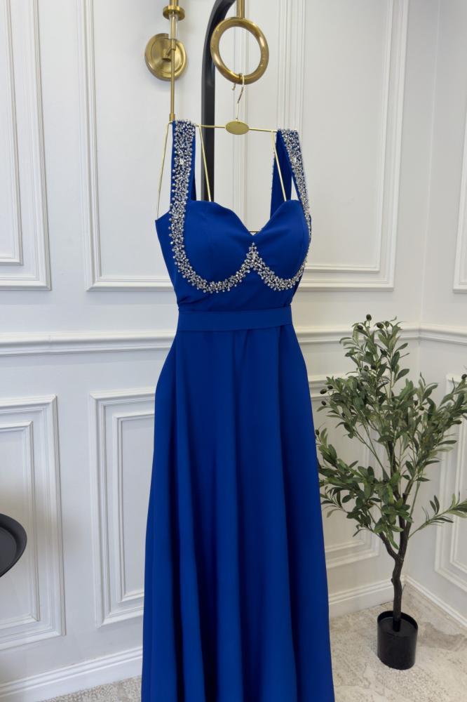 فستان سهره كت بخرز لون أزرق