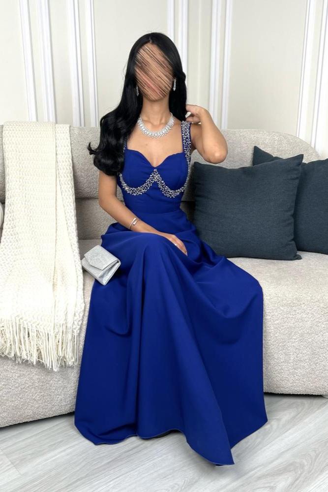 فستان سهره كت بخرز لون أزرق