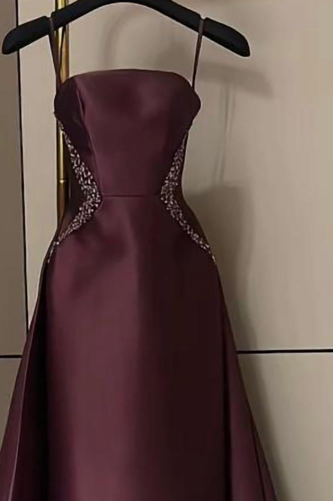 فستان سهره توب مزين بالخرز باللون الخمري