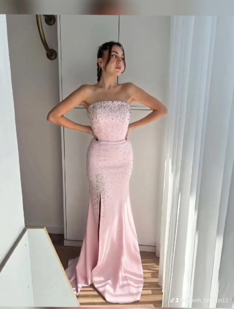 فستان سهرة مزين بكرستال مع لولو