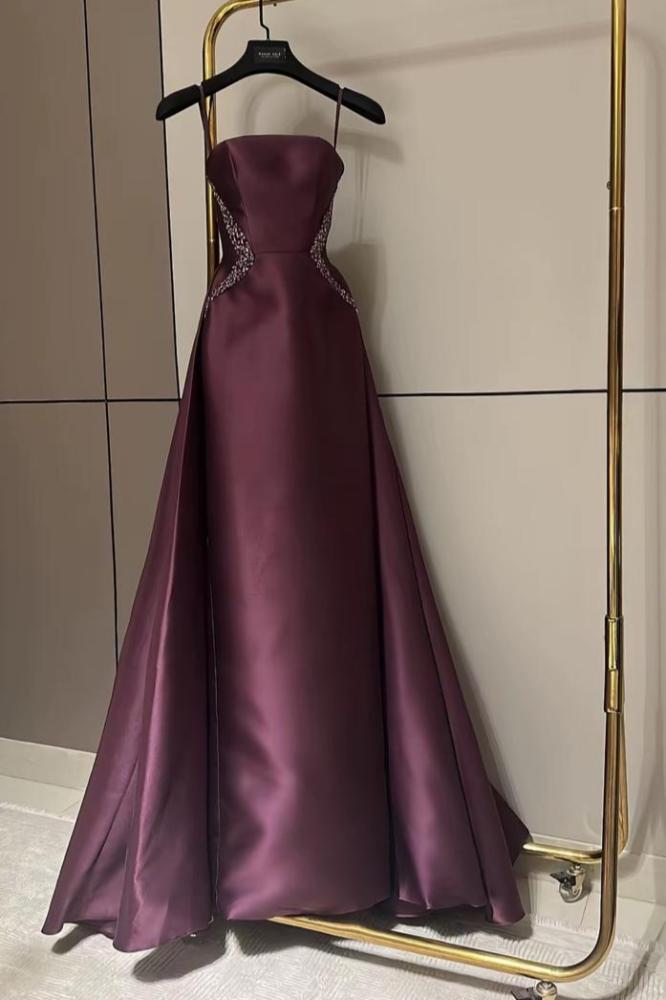 فستان سهره توب مزين بالخرز باللون الخمري