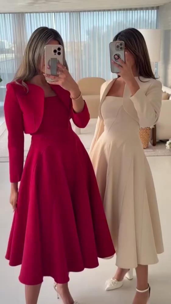 فستان العيد مع جاكيت بلونين أنيقة