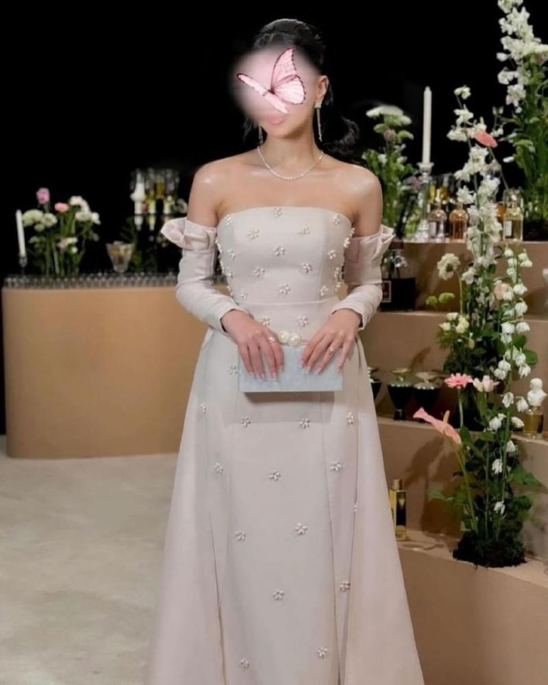 فستان سهره لول راقي بلون اوف وايت