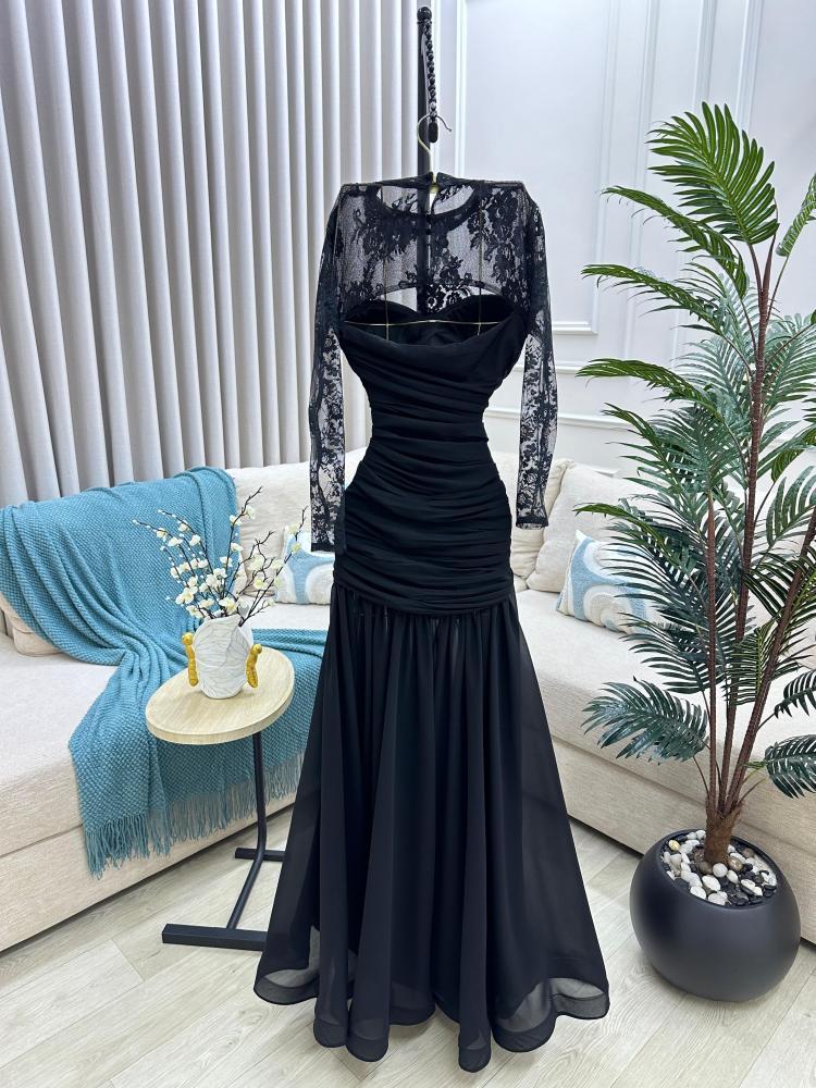 فستان سهرة اسود ناعم طويل