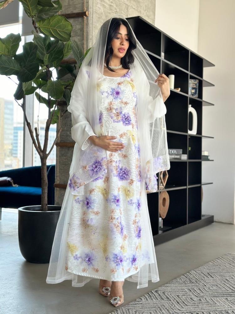 فستان حمل مشجر مع طرحة تل