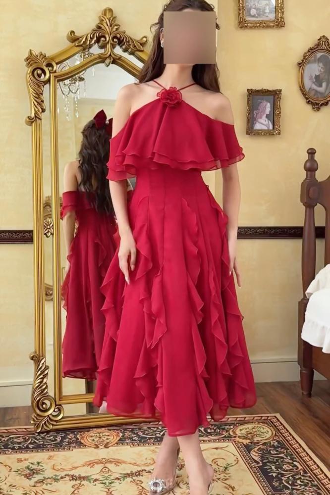 فستان سهره مقفل بأكمام مكشوفة