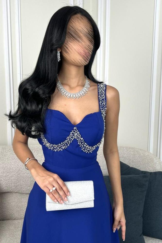 فستان سهره كت بخرز لون أزرق