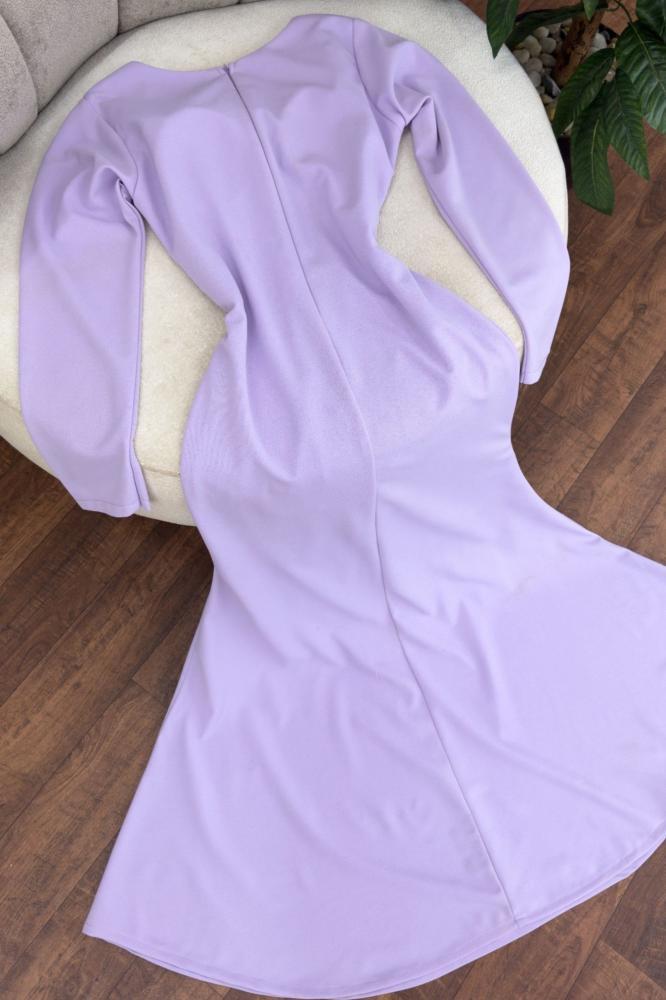 فستان ناعم باكمام لون موف