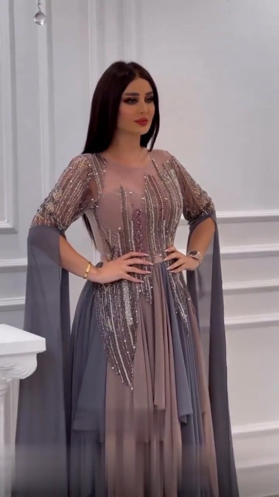 فستان سهره طويل باربي كلوش مطرز