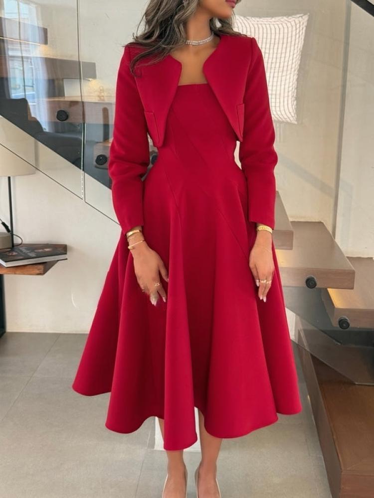 فستان العيد مع جاكيت بلونين أنيقة