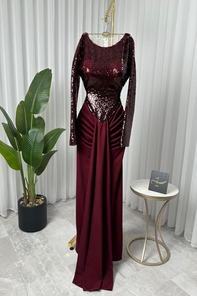 فستان سهره ناعم لون برغندي