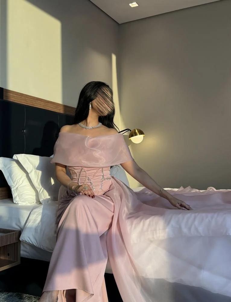 فستان سهرة بخامة اورجانزا وردي أنيق