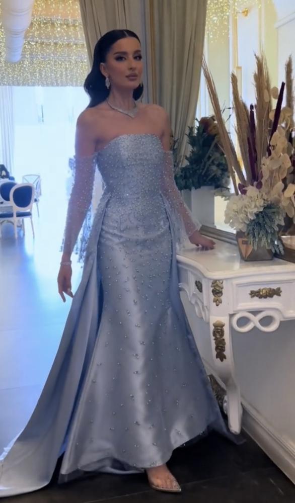 فستان سهره ميكادو تل بتطريز يدوي فاخر