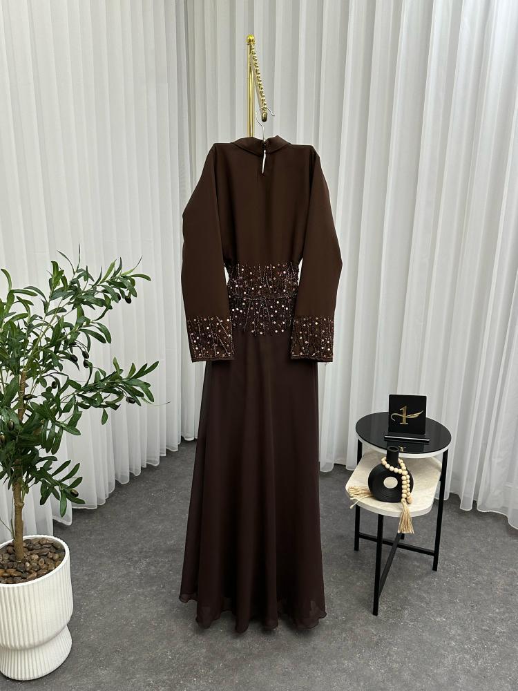 فستان سهره بني مطرز راقي