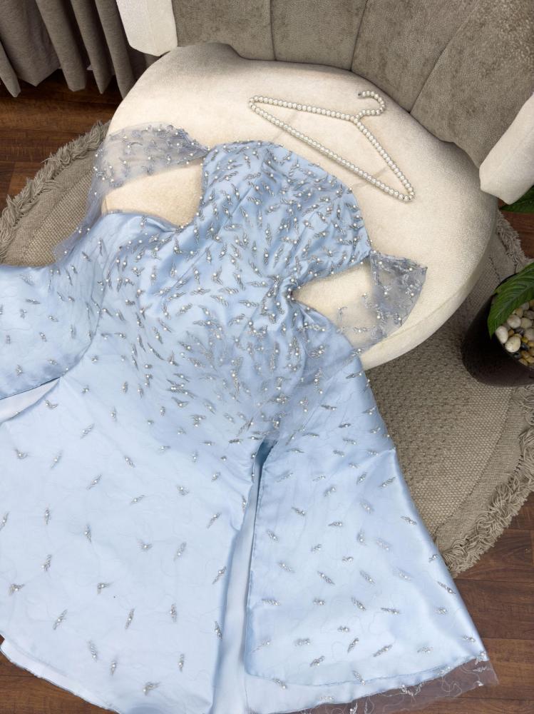 فستان سهره ميكادو تل بتطريز يدوي فاخر