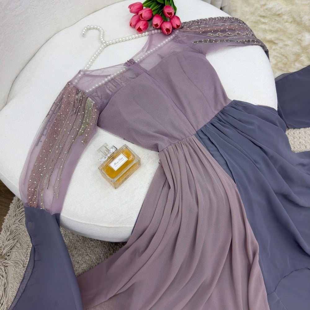 فستان سهره طويل باربي كلوش مطرز