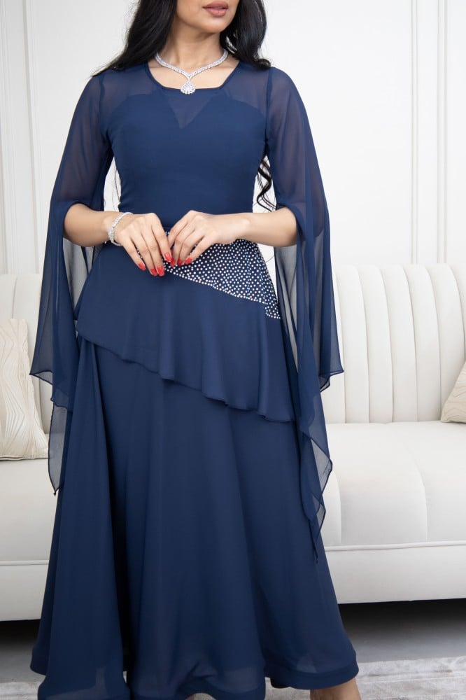 فستان كحلي شيفون فصوص كرستال