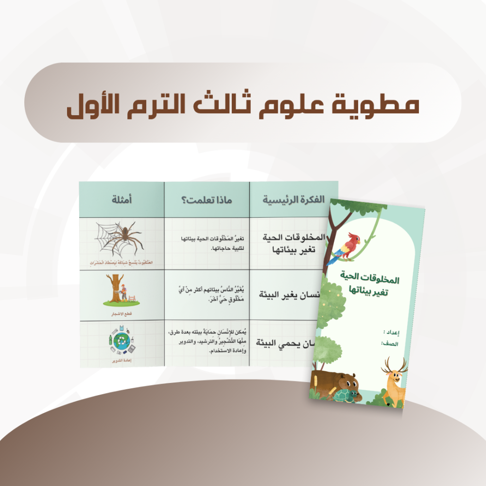 مطوية المخلوقات الحية تغير بيئاتها علوم ثالث الترم الأول