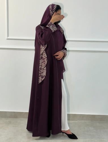 عباية قماش ((ندى)) عنابي بقطن هندي عنابي