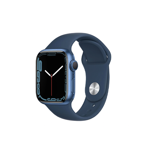 ساعة أبل الاصدار 7, مزوّدة بنظام GPS ، اطار ازرق ،هيكل الومنيوم ،سوار رياضي