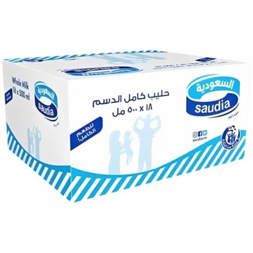 حليب السعودية طويل الأجل كامل الدسم 500 مل 18 عبوة