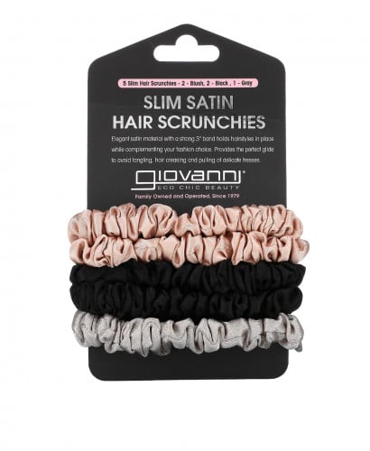 Giovanni - Slim Satin Hair Scrunchies, Blush, Black, Gray