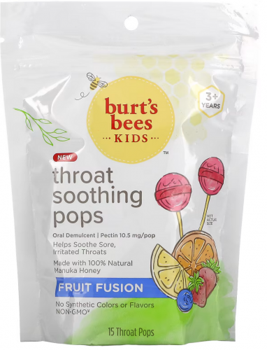 Burt's Bees‏, Kids, Throat Soothing Pops, 3+ Years...