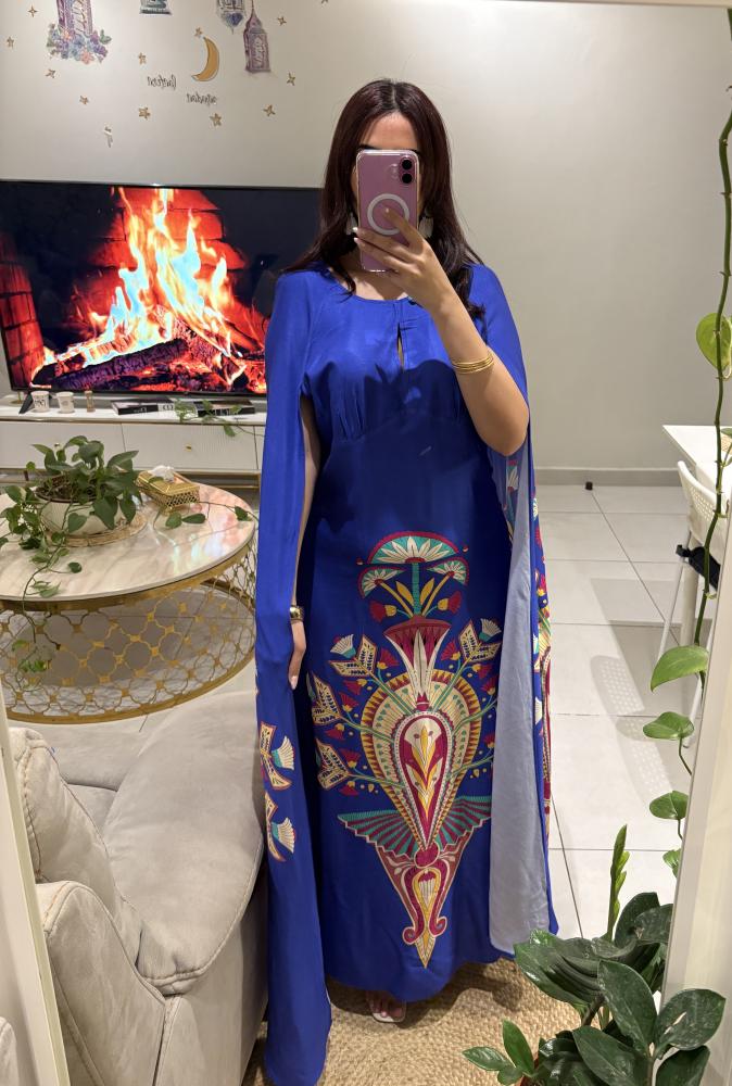 فستان ملمس قطني بالون الازرق الفاخر طويل 2025