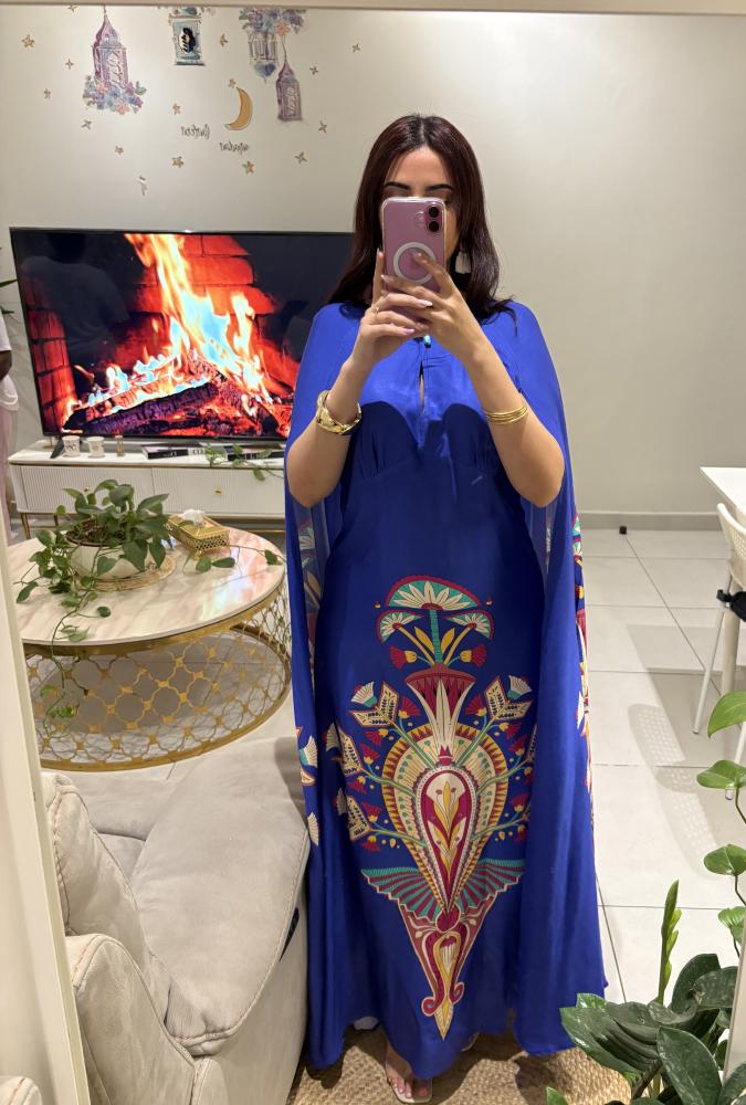 فستان ملمس قطني بالون الازرق الفاخر طويل 2025