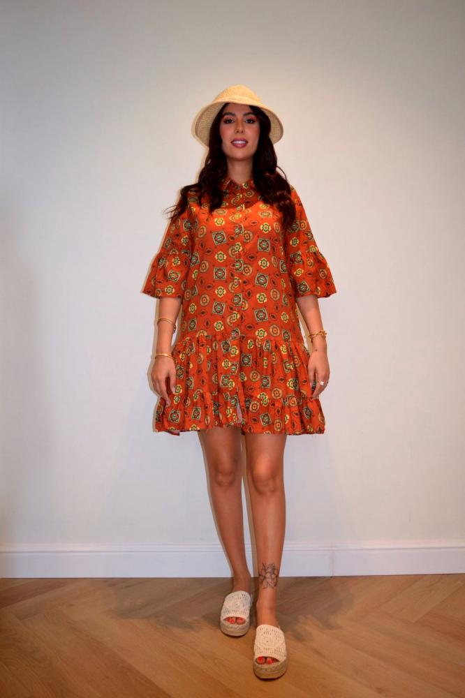 فستان سندس طابع بوهو بنفس دافئ