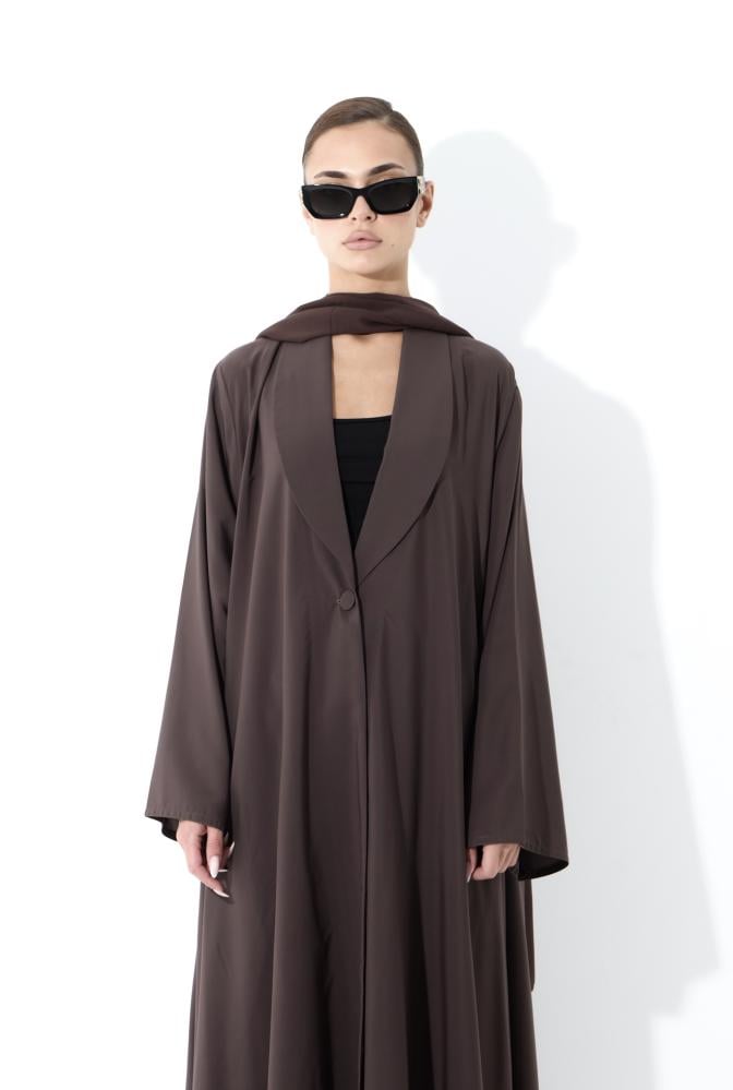 عباية كلوش بني  قماش كريب بارد