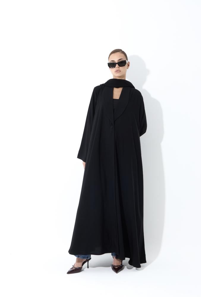 عباية كلوش اسود قماش كريب بارد