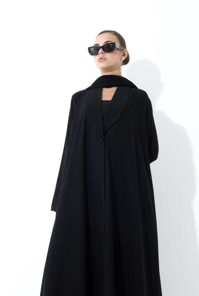 عباية كلوش اسود قماش كريب بارد