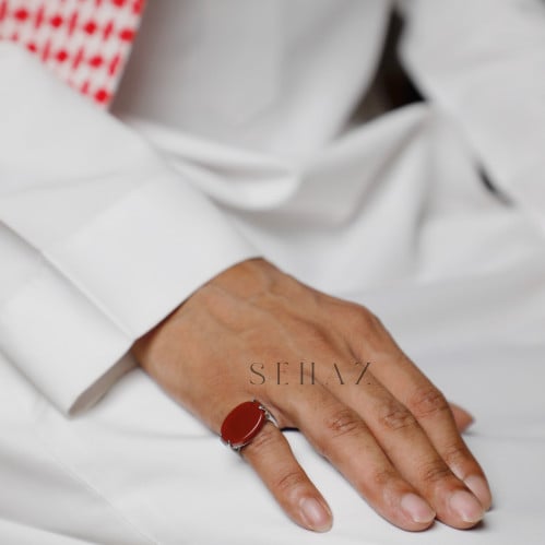 خاتم رجالي من الفضة باللون البني