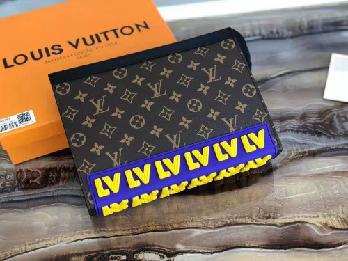 Authentic Louis Vuitton Damier Graphite Stripe Pochette Voyage mm Clutch