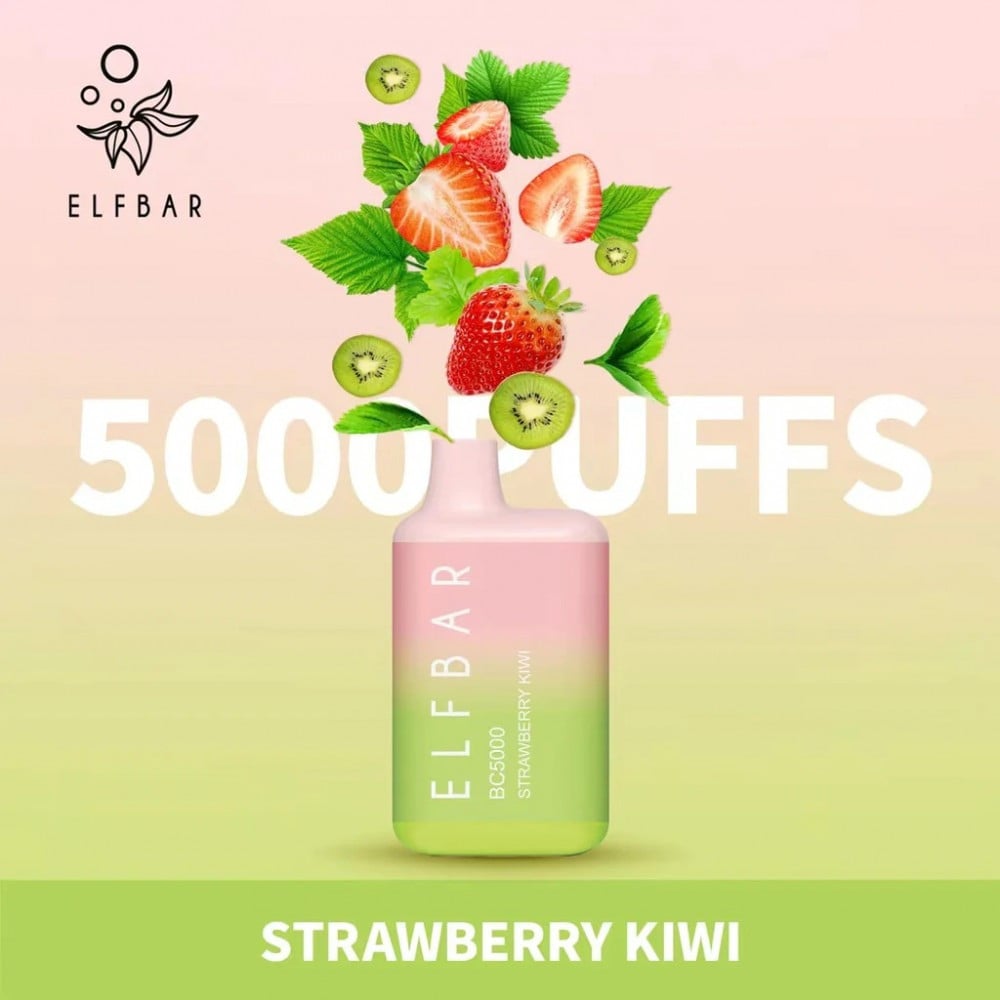 سحبة الف بار 5000 موشة فراولة كيوي Elf Bar BC 5000 puff Disposable Str