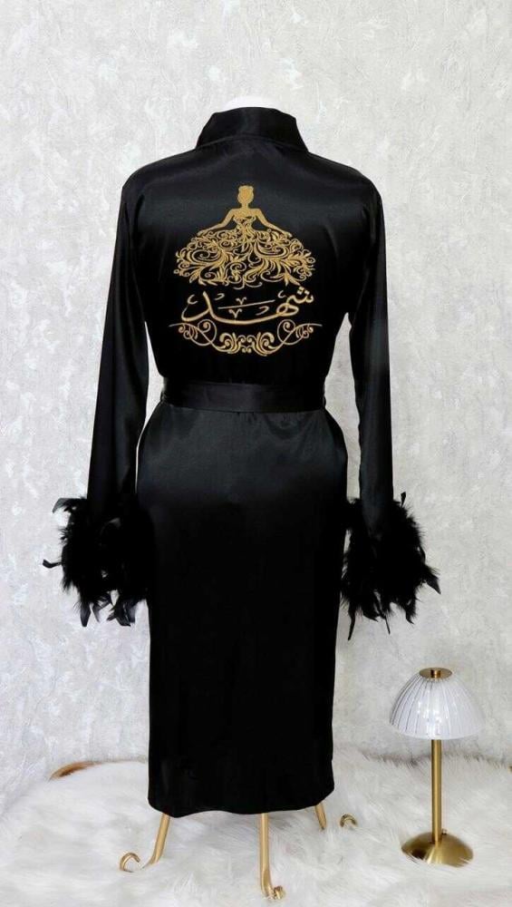 روب عروسه قصير أسود مطرز  أزياء عرايس فخمة