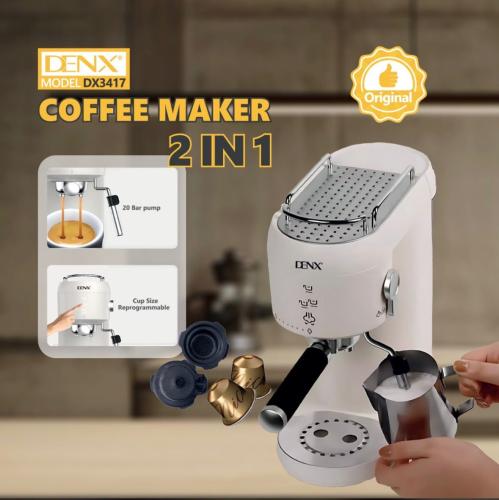 ماكينة تحضير القهوة 2 في 1 DENX DX3417 بضغط 20 بار وسعة 1000 مل