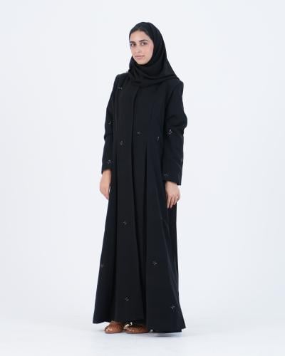 عباية كريب نص كلوش بتصميم لف مزينة بشك نجوم - أسود...