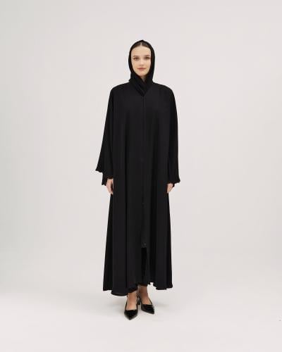 عباية إنترنت كلوش سوداء بأكمام محبوكة بتعجات نصف د...