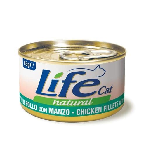 لايف كات – طعام قطط معلب فيليه دجاج مع لحم بقري 85 جم