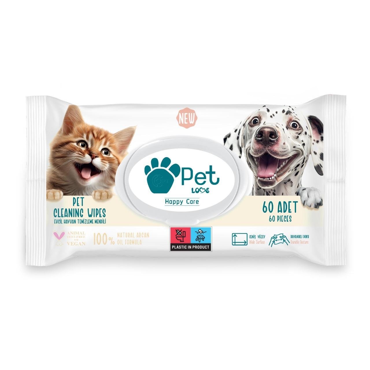 Pet Love – مناديل تنظيف الحيوانات الأليفة (60 منديل)