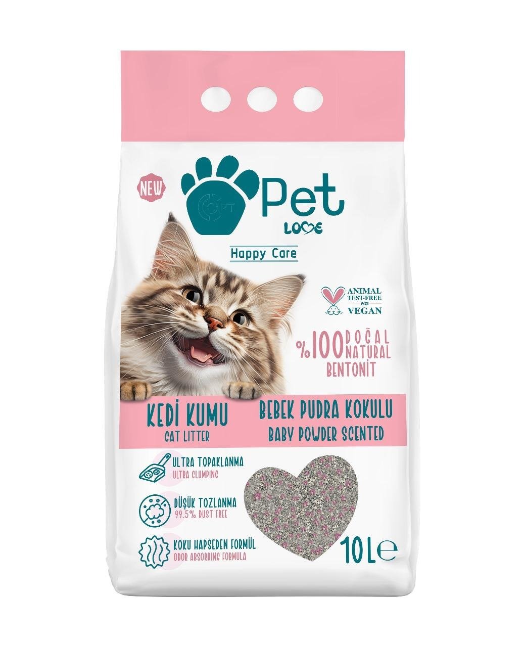 رمل قطط بيت لوف معطر برائحة بودرة الأطفال بتكتل سريع – 10 لتر
