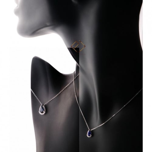 سلسال ذهب ابيض عيار 18 و الماس و حجر زفير